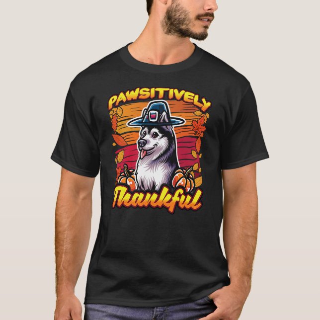 Husky Dog Scarf Pilgrim Happy Thanksgiving Autumn  T-Shirt (Front)