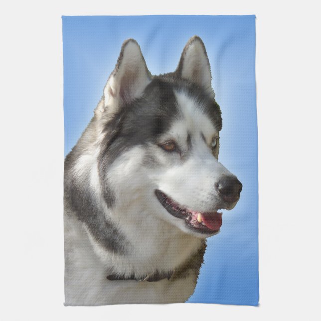 Husky Dog Towel Husky Malamute Tea Towel (Vertical)