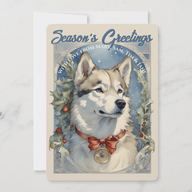 Husky Dog Vintage Holiday Card (Front)