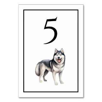 Husky Dog Watercolor Table Number
