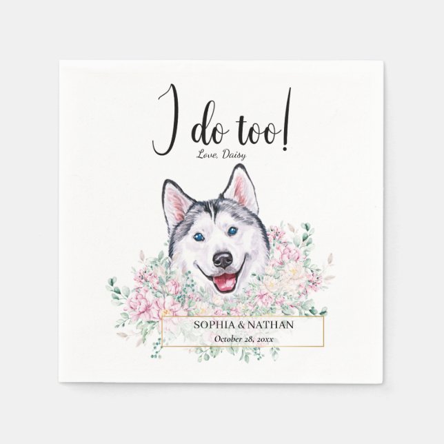 Husky Dog Wedding Cocktail Napkins (Front)