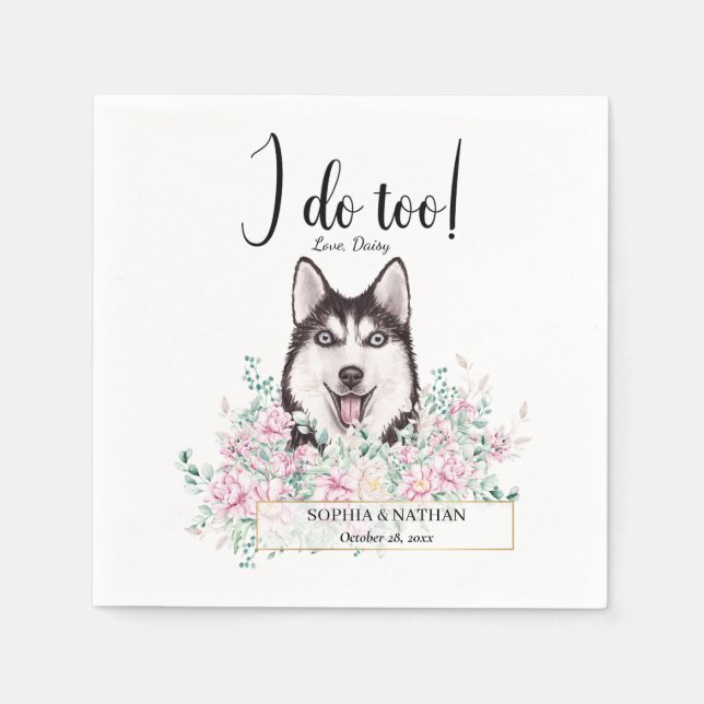 Husky Dog Wedding Cocktail Napkins (Front)