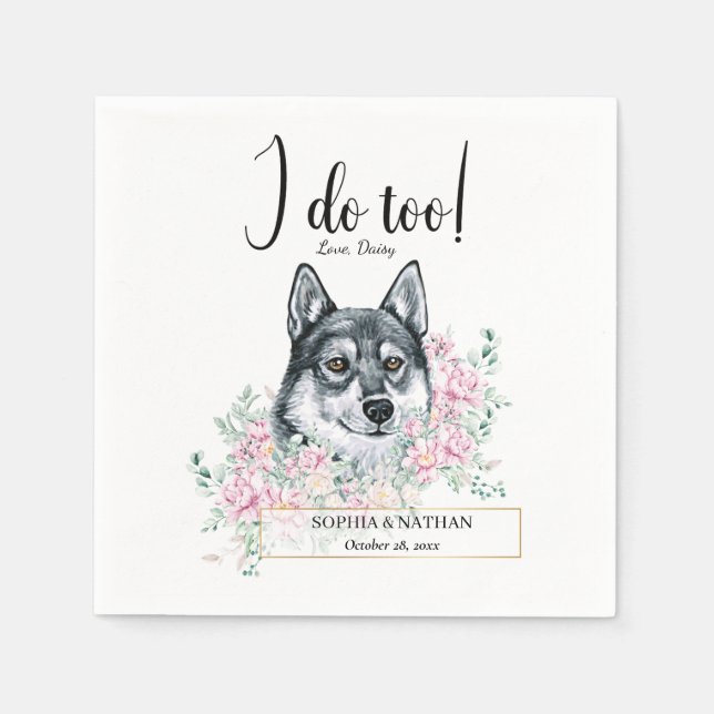 Husky Dog Wedding Cocktail Napkins (Front)