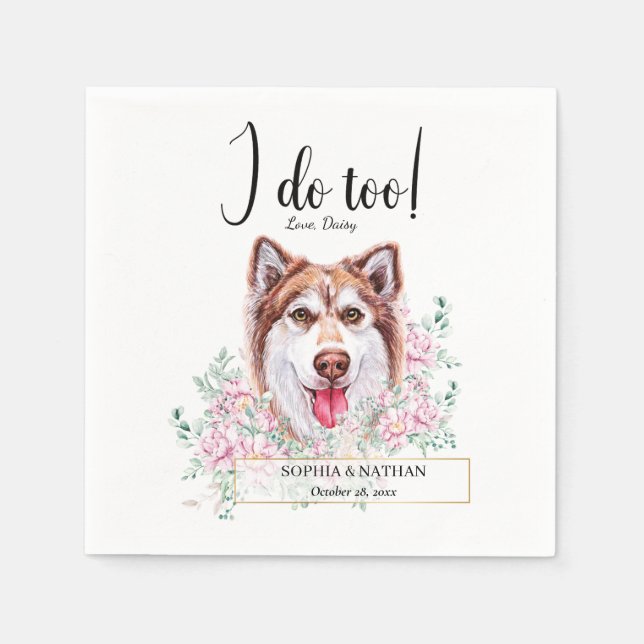 Husky Dog Wedding Cocktail Napkins (Front)