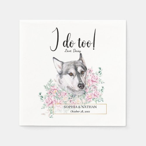 Husky Dog Wedding Cocktail Napkins