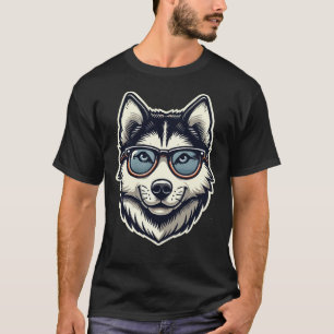Husky Dog With Glasses Pop Art Style T-Shirt
