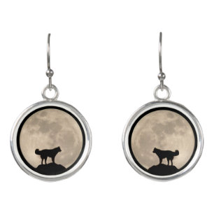 Husky Earrings Personalized Wolf Dog Moon Gifts