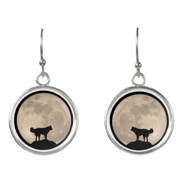 Husky Earrings Personalized Wolf Dog Moon Gifts (Front)