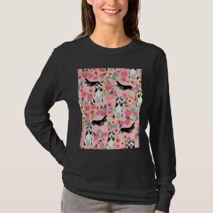 Husky Florals Dogs And Vintage Florals Pattern P T-Shirt
