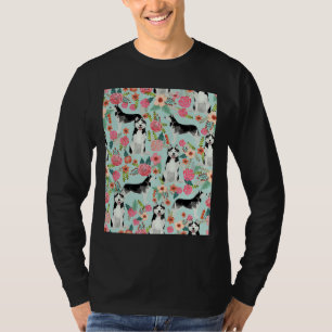 Husky Florals Dogs And Vintage Florals Pattern S T-Shirt