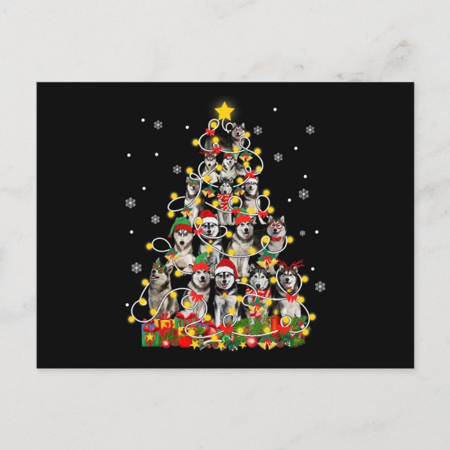 Husky | Funny Siberian Husky Santa Hat Christmas Holiday Postcard (Front)
