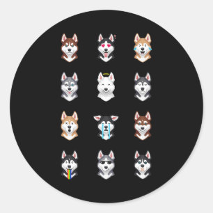 Husky Gift Funny Siberian Husky Emoji Classic Round Sticker