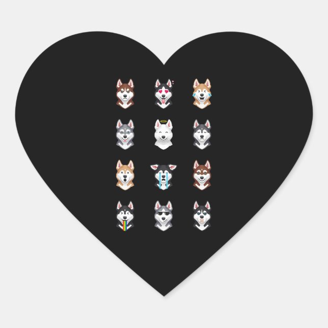 Husky Gift | Funny Siberian Husky Emoji Heart Sticker (Front)