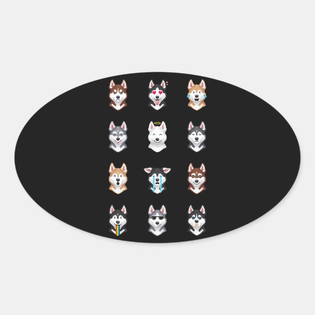 Husky Gift | Funny Siberian Husky Emoji Oval Sticker (Front)