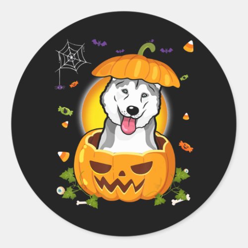 Husky Gift  Halloween Dog Witch Pumpkin Husky Classic Round Sticker