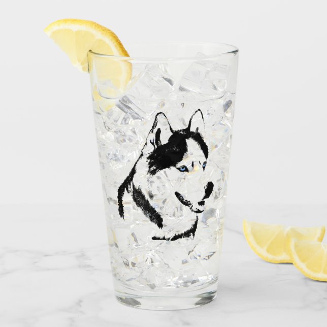 Husky Glasses Siberian Husky Pup Glass Personalize (Front Ice)