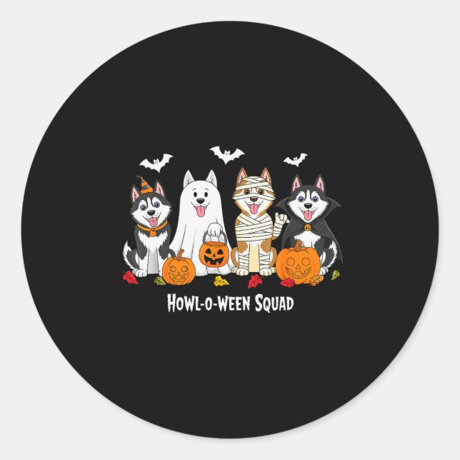 Husky Halloween Howl O Ween Squad  Classic Round Sticker (Front)