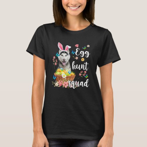 Husky Happy Easter Day Colorful Egg Hunt Squad T_Shirt