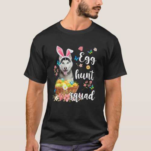 Husky Happy Easter Day Colorful Egg Hunt Squad T_Shirt