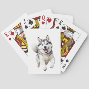 Husky Happy Playful Fun Jumping In The Air Joyful Poker Cards