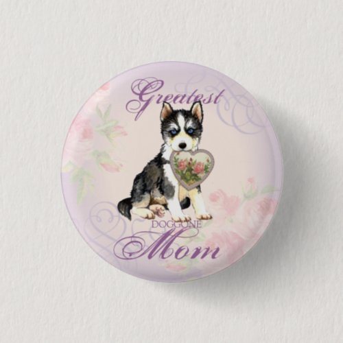 Husky Heart Mom Button