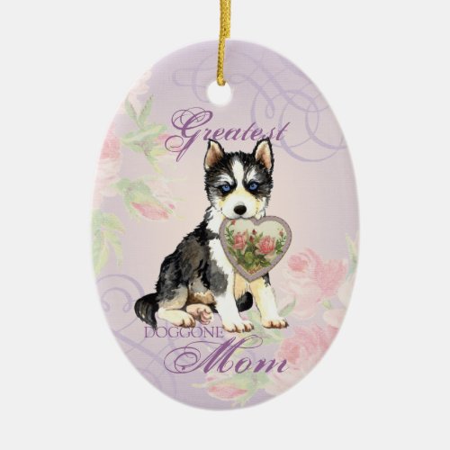 Husky Heart Mom Ceramic Ornament