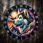 Husky Horizon Game Room Essential Dart Board<br><div class="desc">Hey there, looking to level up your man cave or game room decor? This Husky Horizon dartboard is your perfect match! Featuring a stunning design of a majestic husky framed against vibrant mountain peaks and a glowing sunset, it’s more than just a game—it's a centerpiece. Whether you're hosting a birthday...</div>