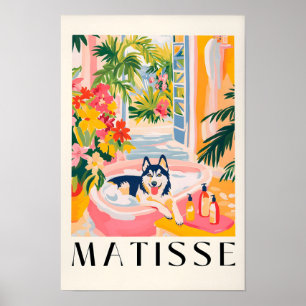 Husky In Bathtub, Funny Bathroom Vanity Art, Gift Poster