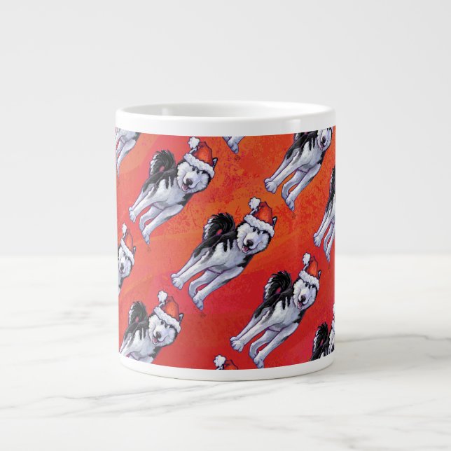 Husky in Santa Hat On Red Giant Coffee Mug (Front)