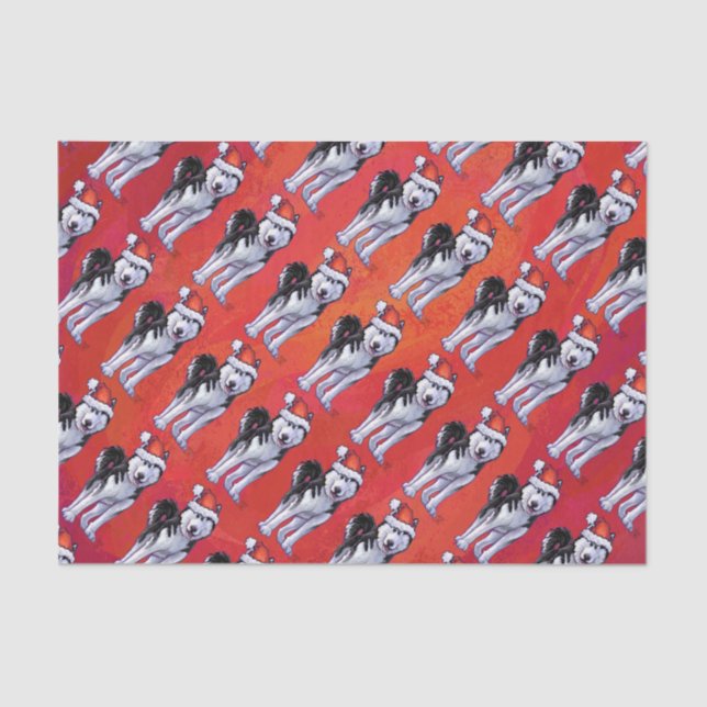 Husky in Santa Hat On Red Tissue Paper (Front)