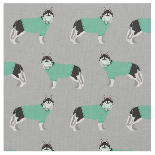 Husky in scrubs dog nurse grey fabric