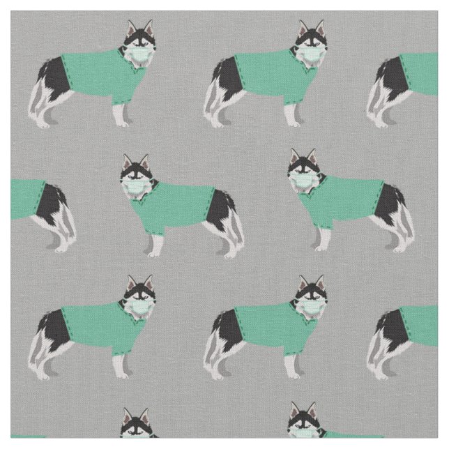 Husky in scrubs dog nurse grey fabric (Close Up)