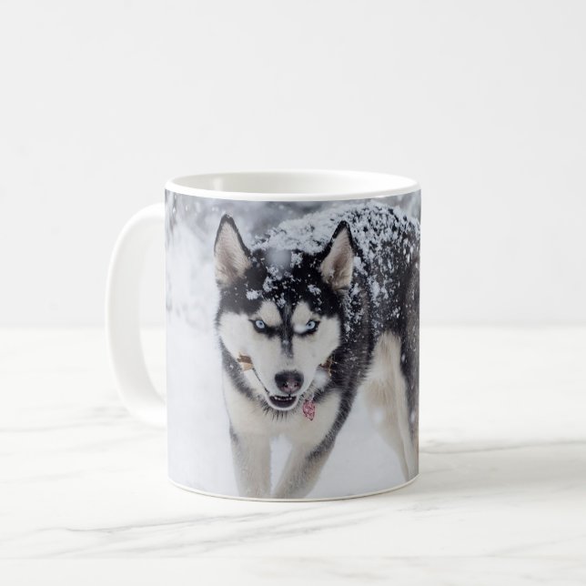 Husky in the snow coffee mug (Front Left)