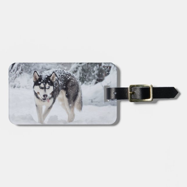 Husky in the snow luggage tag (Front Horizontal)