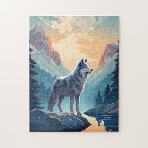 Husky in the snowy mountains during sunset jigsaw puzzle