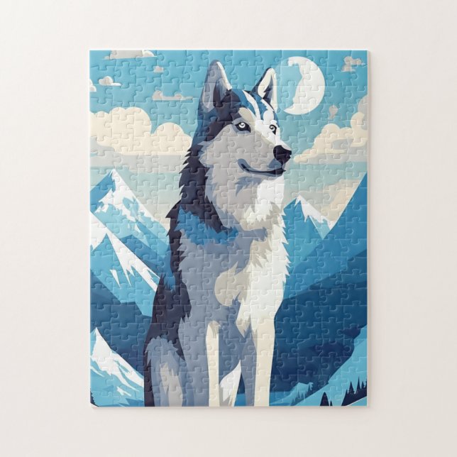 Husky in the snowy mountains jigsaw puzzle (Vertical)