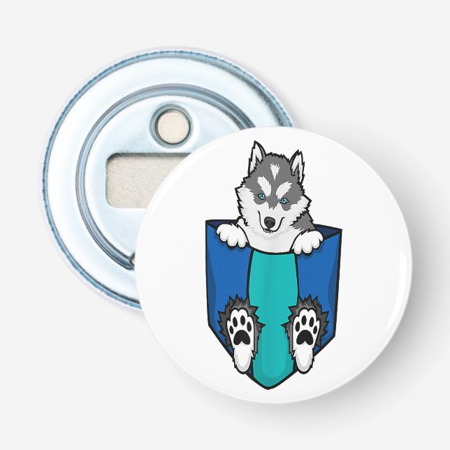 Husky Lover Button Bottle Opener with Magnet (Front)