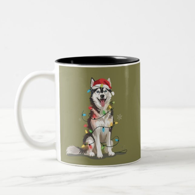 Husky Lover Christmas Siberian Xmas Dog Mom  Two-Tone Coffee Mug (Left)