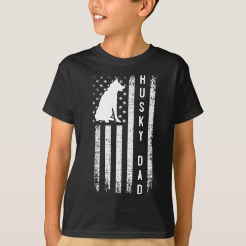 Husky Lover Gift Siberian Husky Dad American Flag  T_Shirt