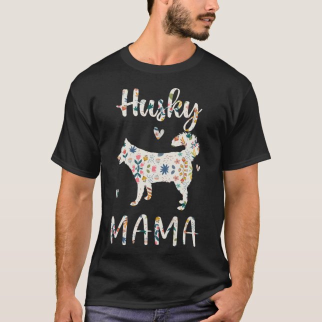 Husky Mama Floral Dog Mom Love T-Shirt (Front)