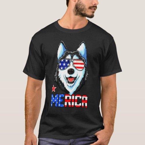 Husky Merica Men Women American Flag T_Shirt