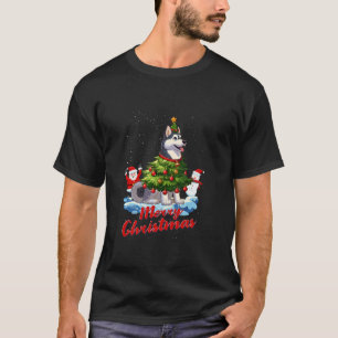 Husky Merry Christmas Tree Lights Dog X Mas Dogs L T-Shirt