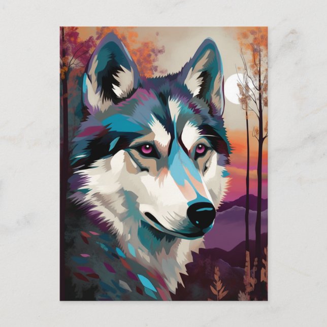 Husky Modern Abstract Dog Painting Art Postcard (Front)