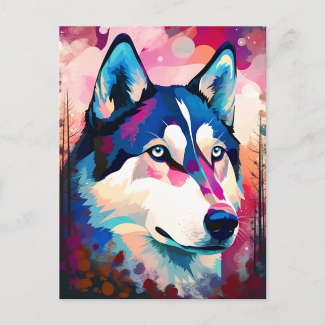 Husky Modern Abstract Dog Painting Art Postcard (Front)