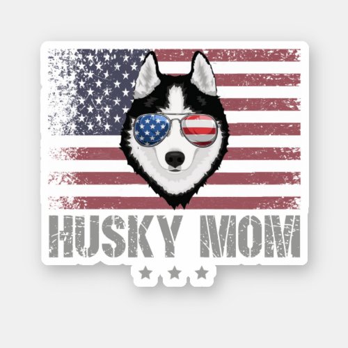 Husky Mom Retro USA American Flag Patriotic 4th Of Sticker