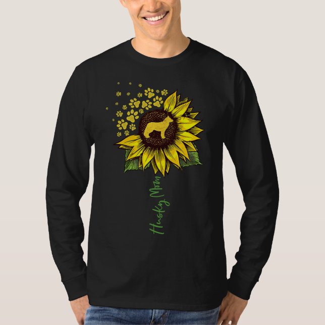 Husky Mom Sunflower Siberian Husky     Dog Mom Mam T-Shirt (Front)