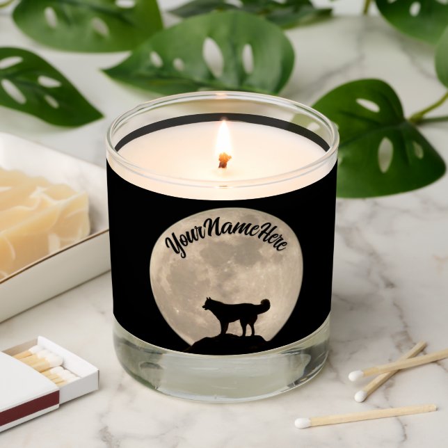 Husky Moon Candle Personalized Pet Memorial Candle (Lit)
