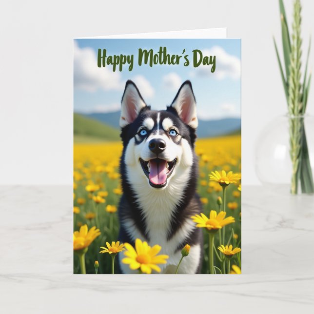 Husky Mothers Day Illustration Card (Front)