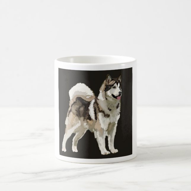 Husky  Mug, Darm Background dog drawing Coffee Mug (Center)