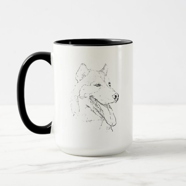 Husky Mug – Hand Drawn Ink Dog Coffee Mug (Left)